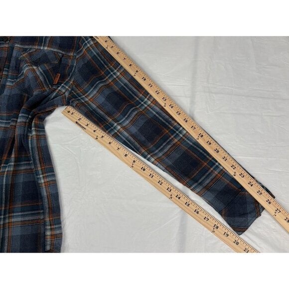 Off The Grid Destroyer Flannel Shirt Men’s XL Blue Orange Plaid Long Sleeve - Picture 14 of 14